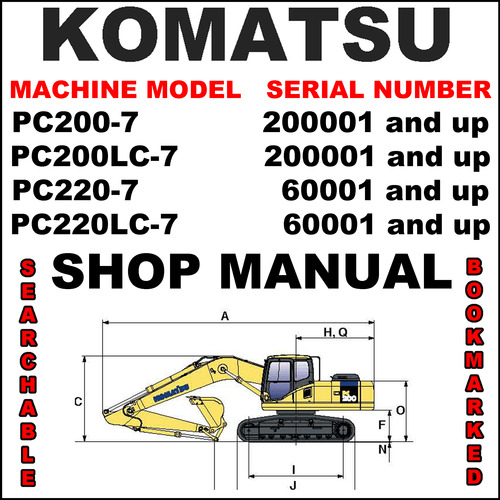 Product picture Komatsu PC200-7, PC200LC-7, PC220-7, PC220LC-7 Excavator Service Shop Repair Manual - IMPROVED - DOWNLOAD